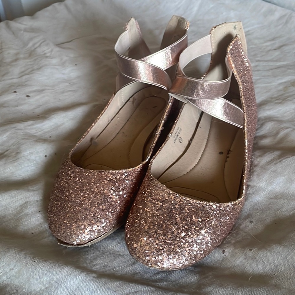 7.5 pink glitter flats with ankle straps